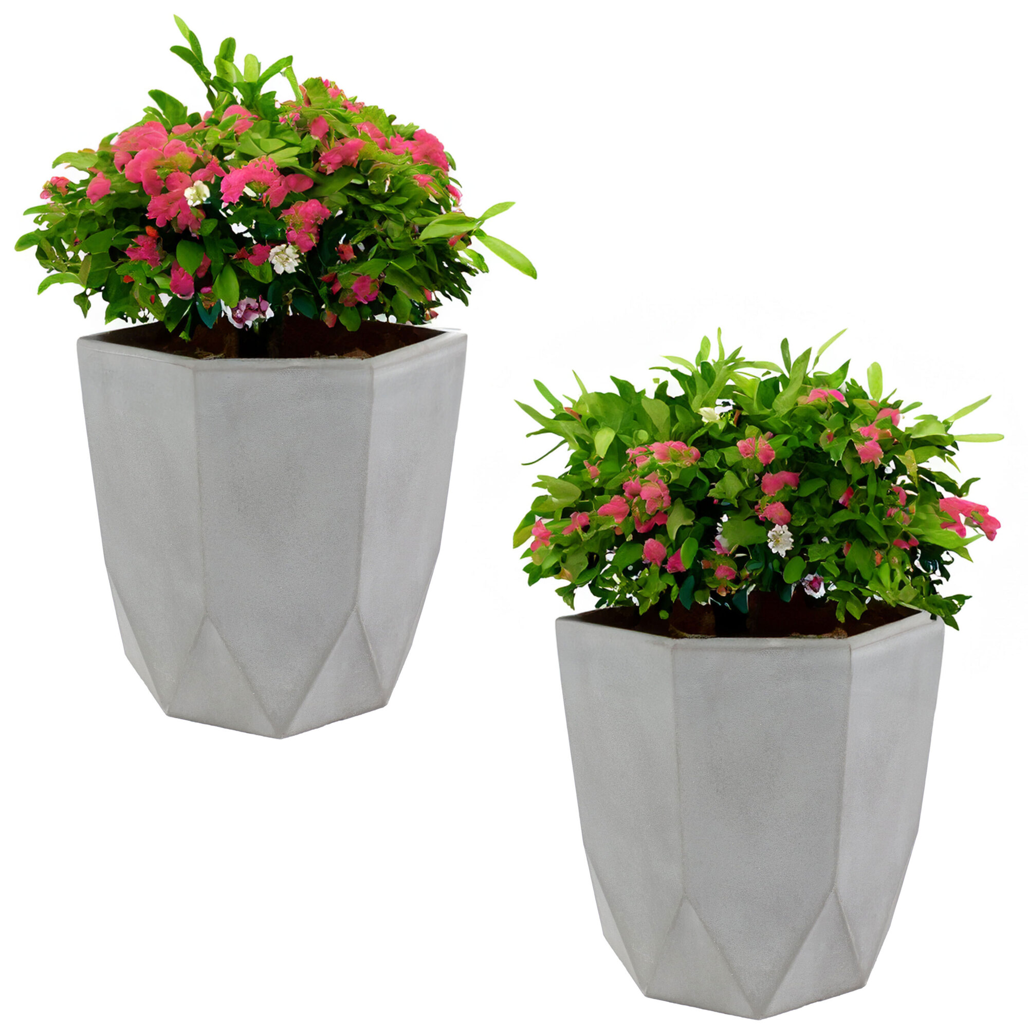 Sunnydaze Decor, 2 Modern Faceted Planters Light Gray, Material Resin, Model# DG-885-2PK